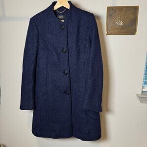 Women's Ellen Tracy Navy Wool Blend Button Front Coat with Pockets Size 4‎ NEW